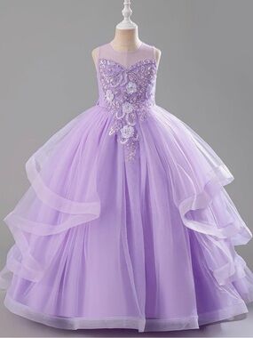 Girls' Lavender Embellished Formal Dress